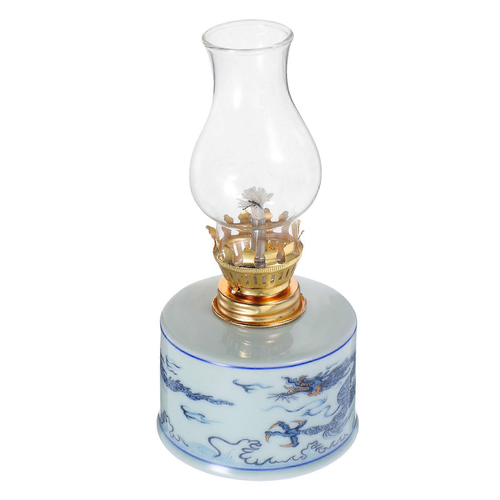 Ceramic Kerosene Lamp for Decor 1 Piece Vintage Blue and White Porcelain Design