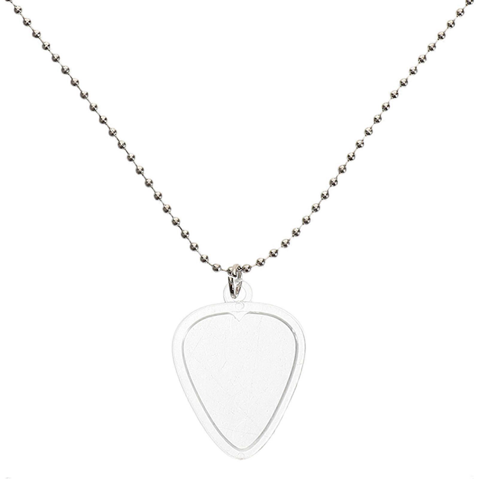 ギターピックホルダーネックレス:透明なハート型のエレキギターベースウクレレピック収納ネックレスペンダントギタリスト音楽愛好家のための