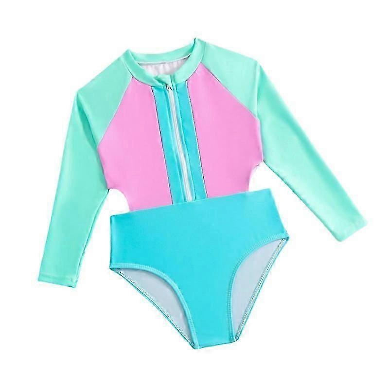 Barnbadkläder flickor baby 3-10 år vackra tryck spädbarn badkläder långärmade solskydd