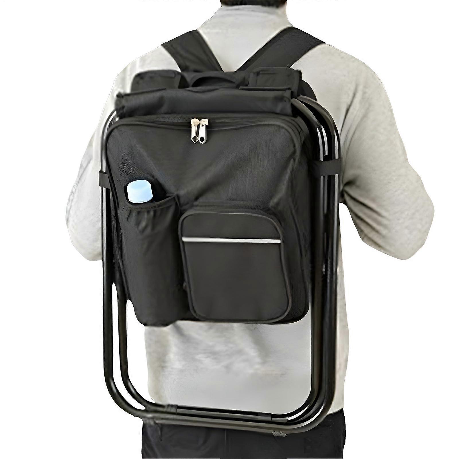 Foldable Outdoor Chairs Portable Folding Lawn Seats With Backpack Cooler, Adjustable Recliner, Sturdy Frame, Black