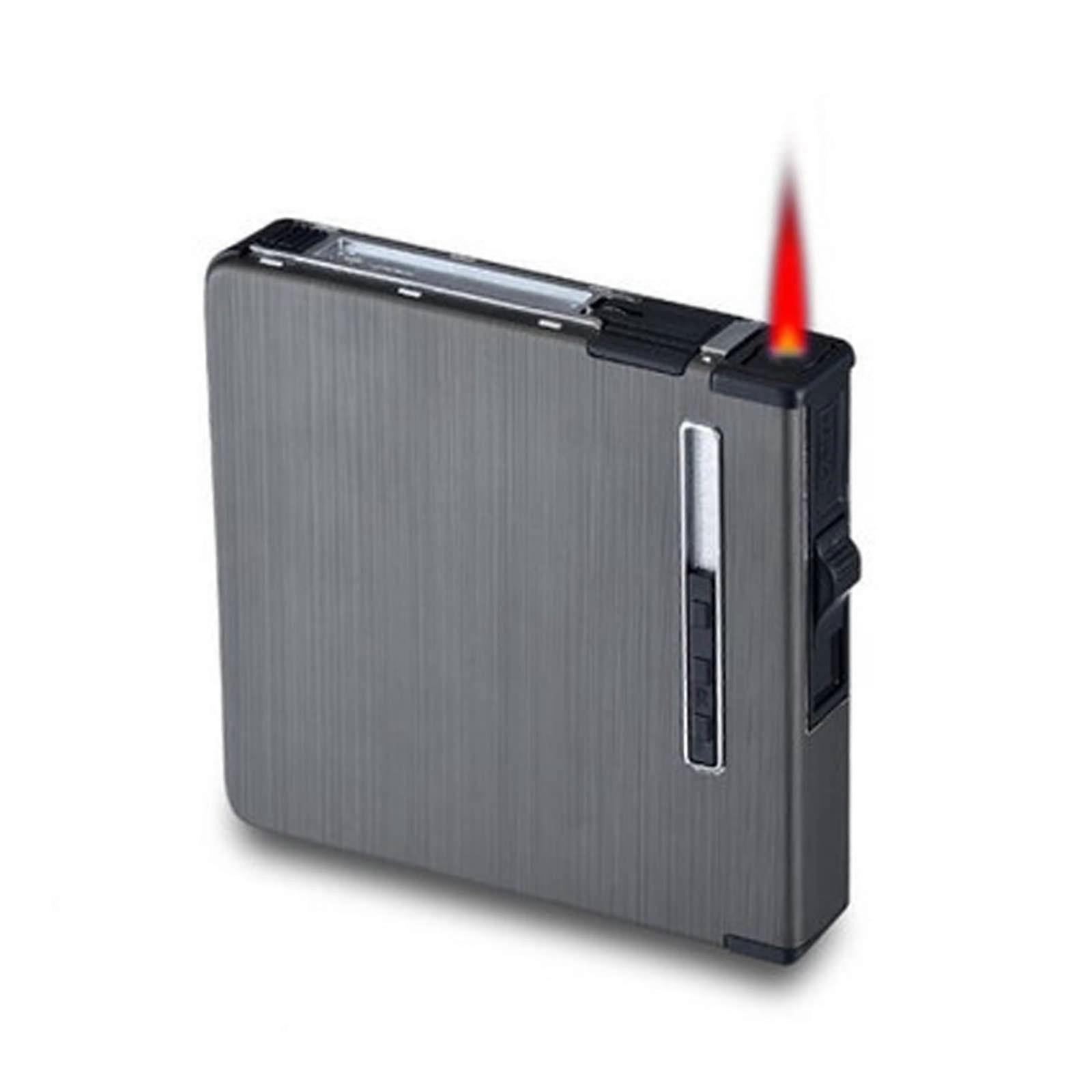 Flashlight Lighter With Cigarette Case, Wind And Moisture Resistant, Refillable, 100mm King Size Cigarettes, Mens Gift
