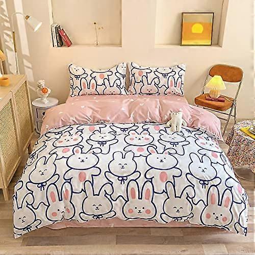 Bedding Set With Duvet Cover, Flat Sheet, 2 Pillow Cases, No Comforter, Twin Full King, Pink Rabbit Multi Color Kids