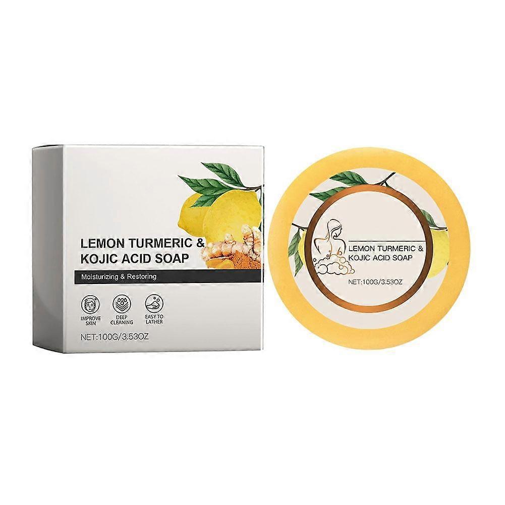 Lemon Turmeric Kojic Acid Soap 100g Brightens Skin Tone Fades Spots Improves Acne Gentle For Sensitive Skin Deep Cleansing Moisturizing Plant Formula