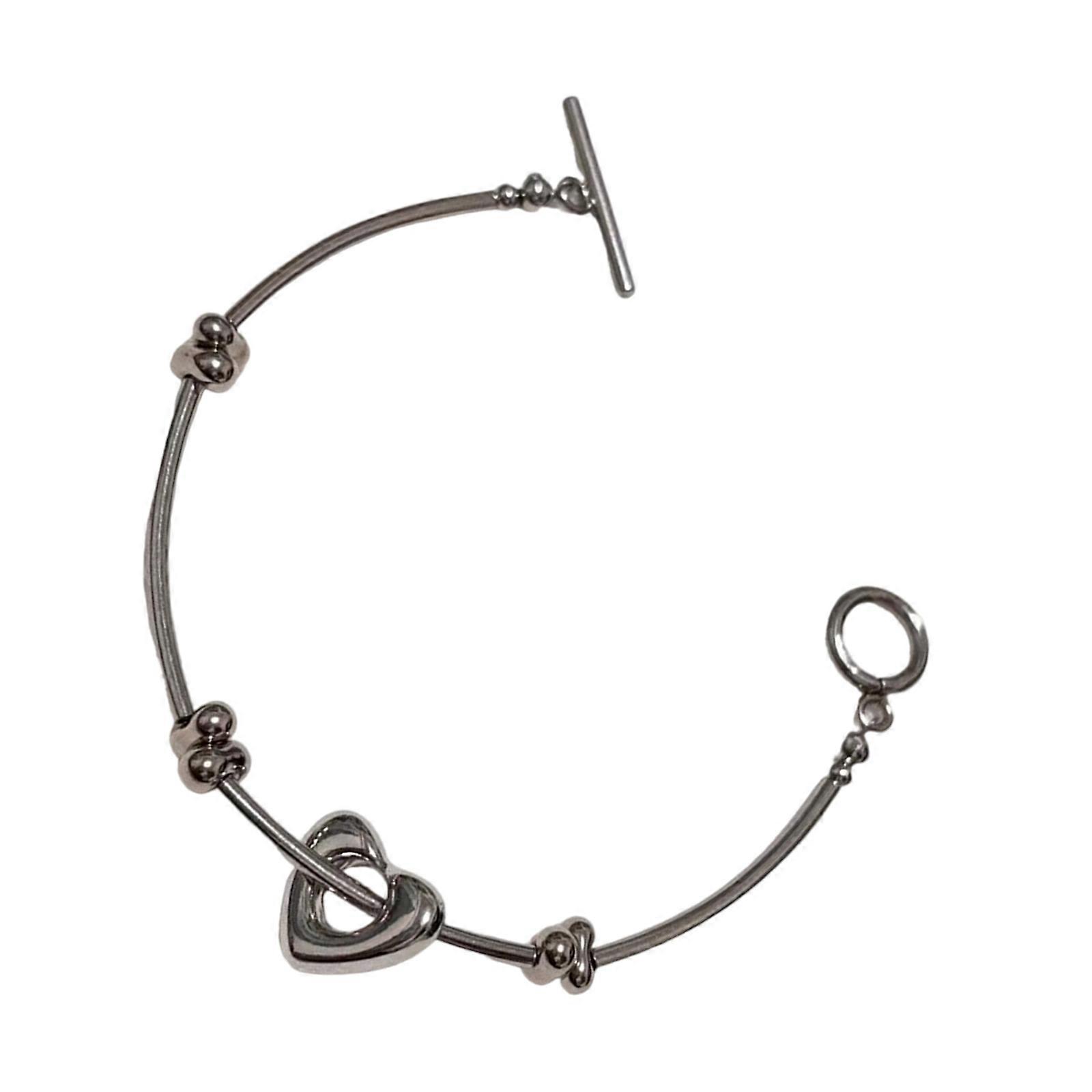 ファッショナブルな合金ハートビーズブレスレット柔軟なサイズ軽量デザインパーティーに最適、記念日、シルバー