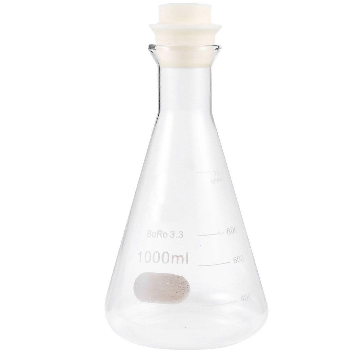 1PC Glass Flask Conical Flask with Cork for Laboratory Students Experiment Chemistry (Wide Mouth, 1000ml)