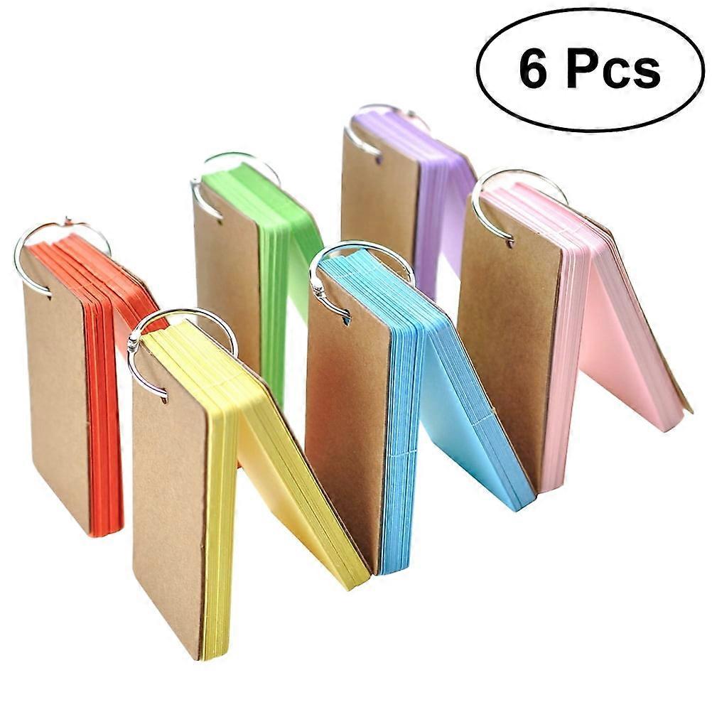 Mizh 6Pcs Kraft Paper Binder Ring Easy Flash Cards Memo Scratch Notes Pads (Assorted Colors)