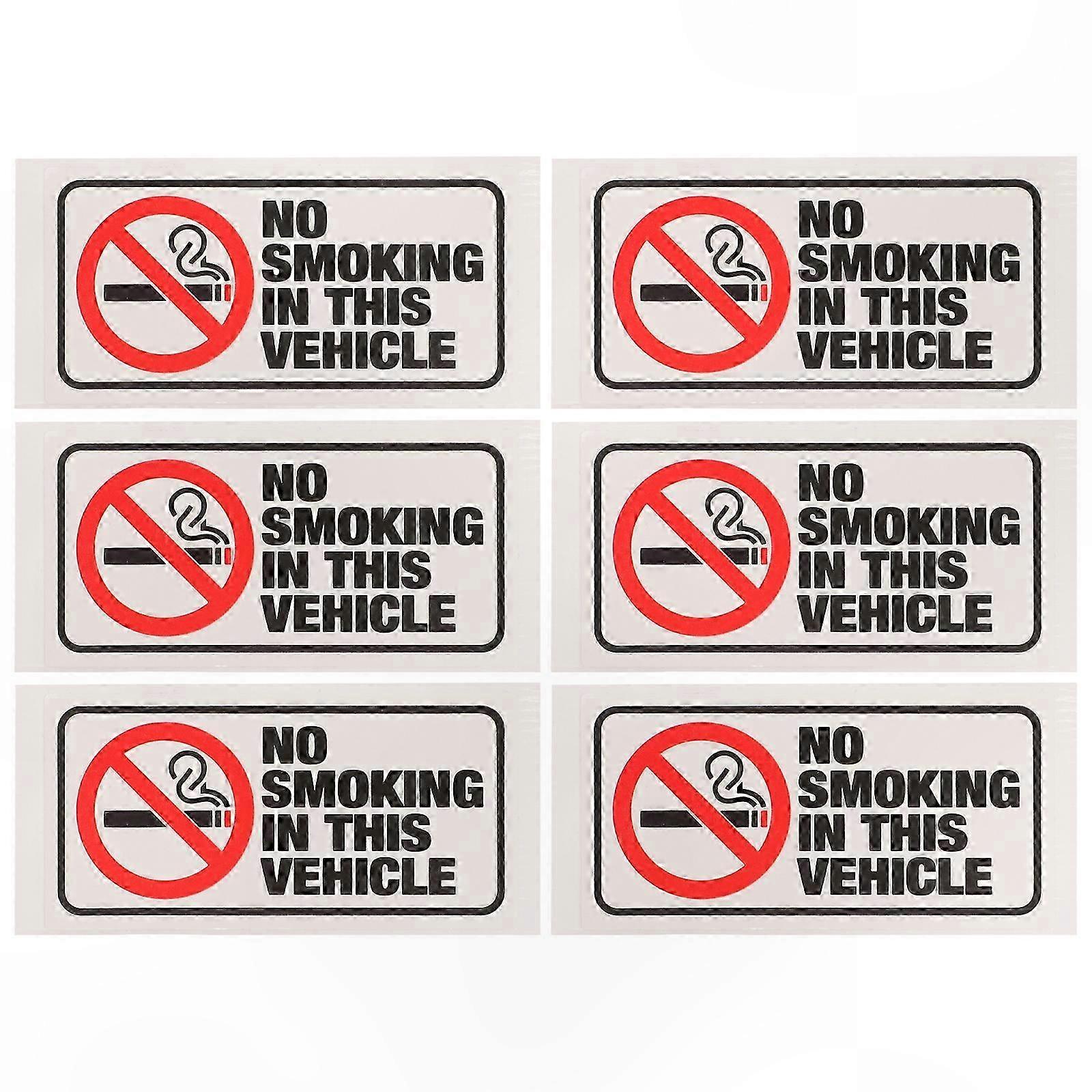 6-Pack Self-Adhesive No Smoking Warning Stickers for Vehicles