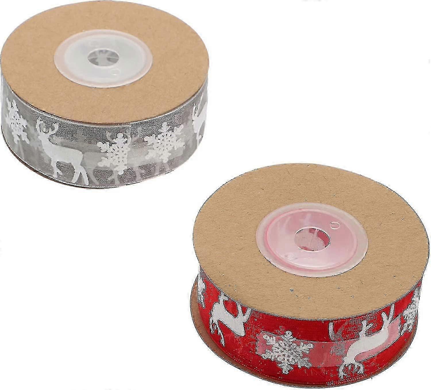Wrapping Ribbon Roll: Diy Christmas Gift Wrapping Ribbon With Elk Deer Snowflake Print Winter Holida