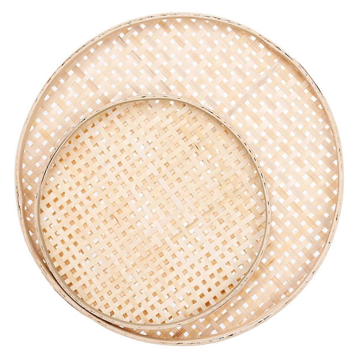 2 Pack Bamboo Sieve Set for Rice Washing, Fruit Drying and Kitchen Storage Baskets