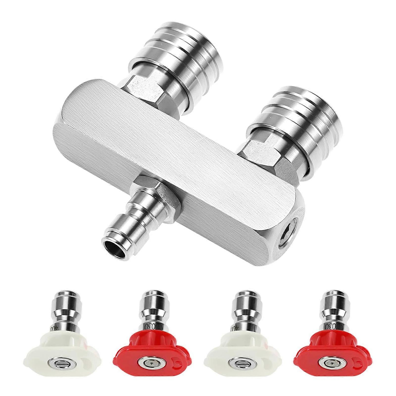 2 in 1 Double Head Double Pressure Washer Nozzle 1/4inch Quick Connector Power Washer Nozzle Tip Car Washing Joint Multicolor