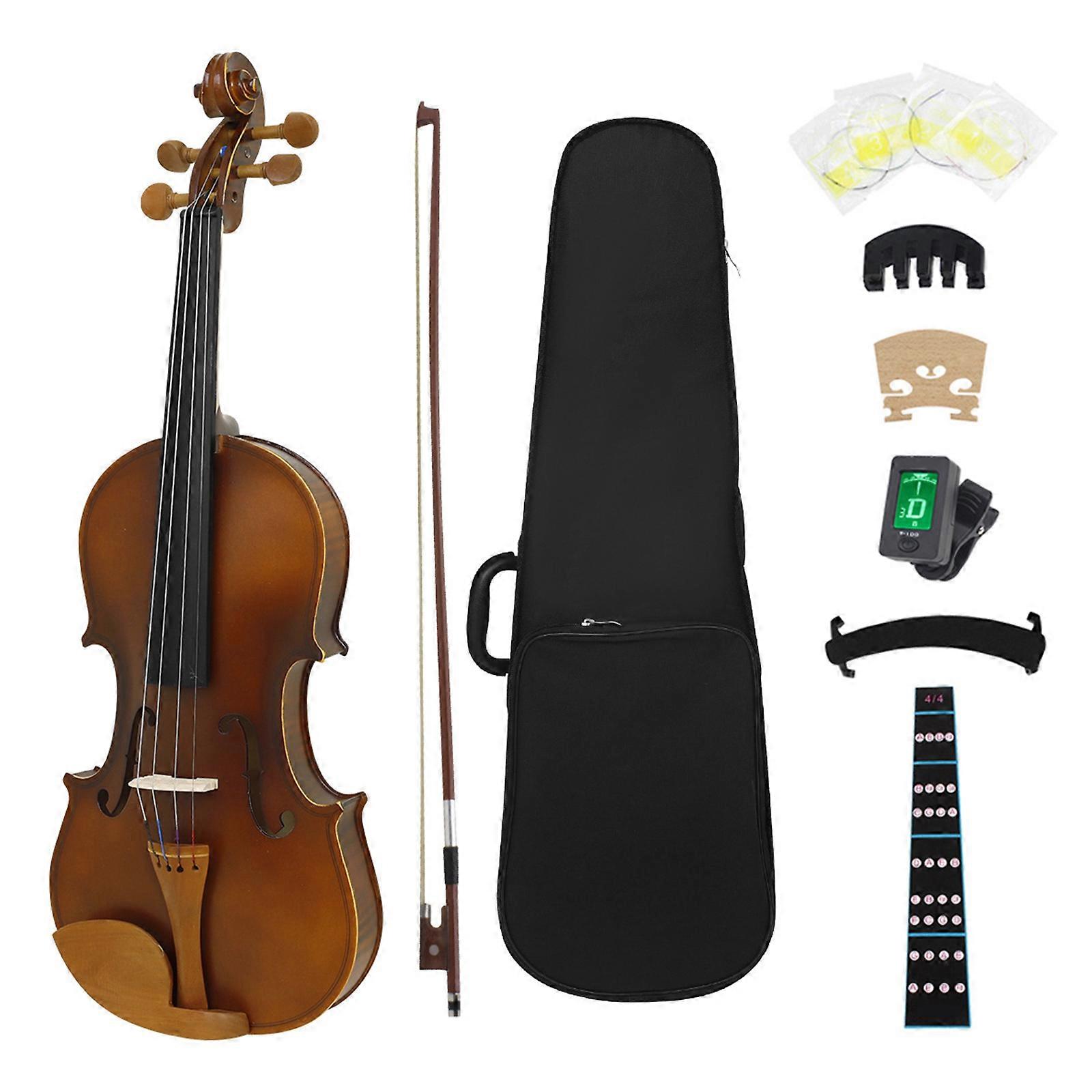 Beginner Friendly Violin Professional Vintage Fiddle Solid Wood Acoustic Violin for Learning and Practice Multicolor