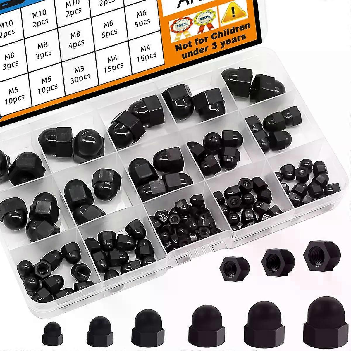 110Pcs of 6-Size Hexagonal Acorn Cap Nut Combination Kit - M3/M4/M5/M6/M8/M10 Bolt