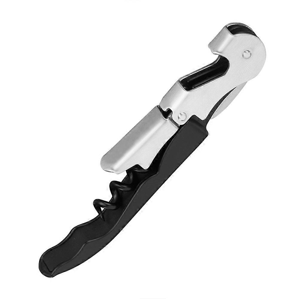 Wine Bottle Opener Double Hinged Corkscrew for Waiters and Bartenders Black Handle