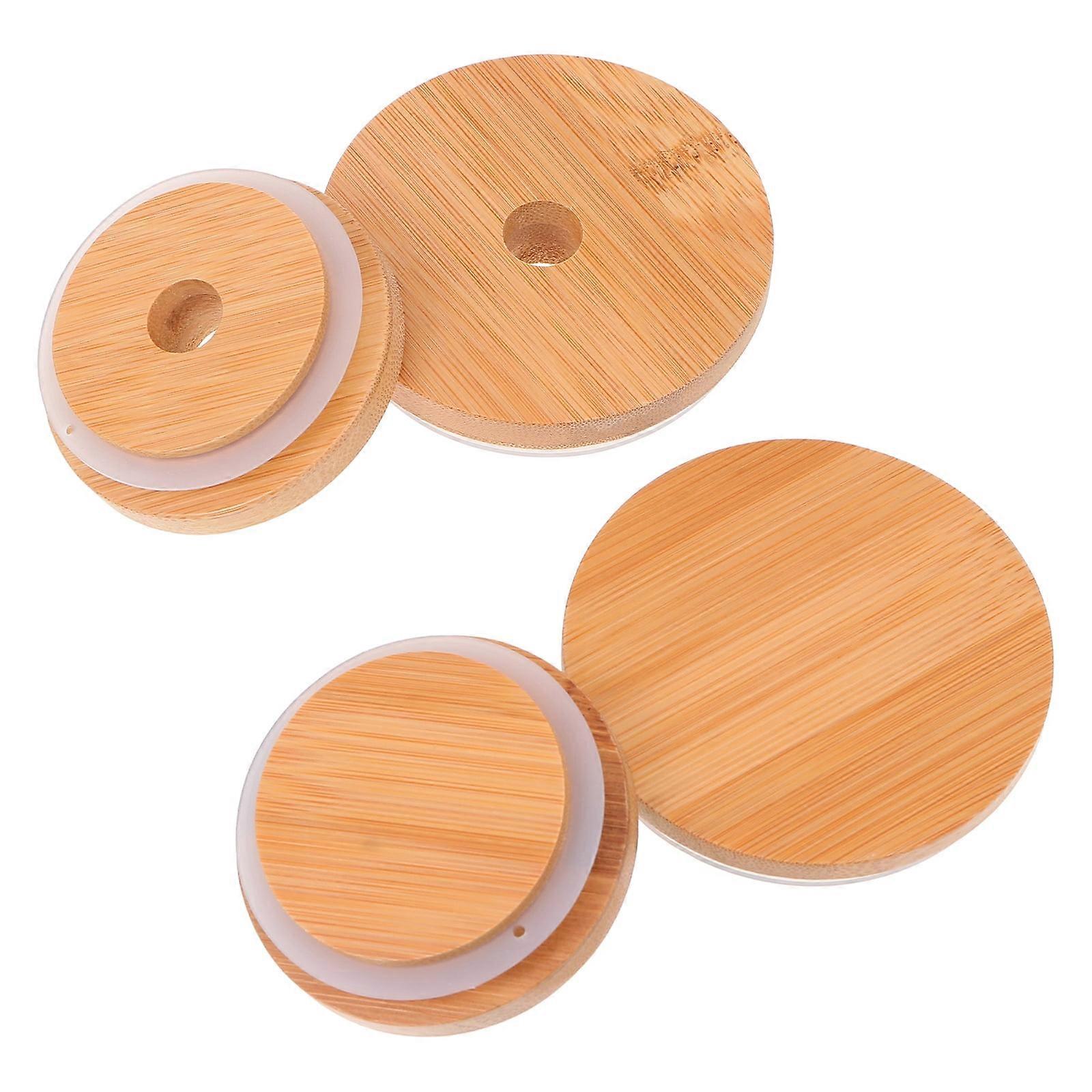 1 Set 4Pcs Wide Mouth Jar Lids with Straw Hole Bamboo Jar Lids (Log Color)