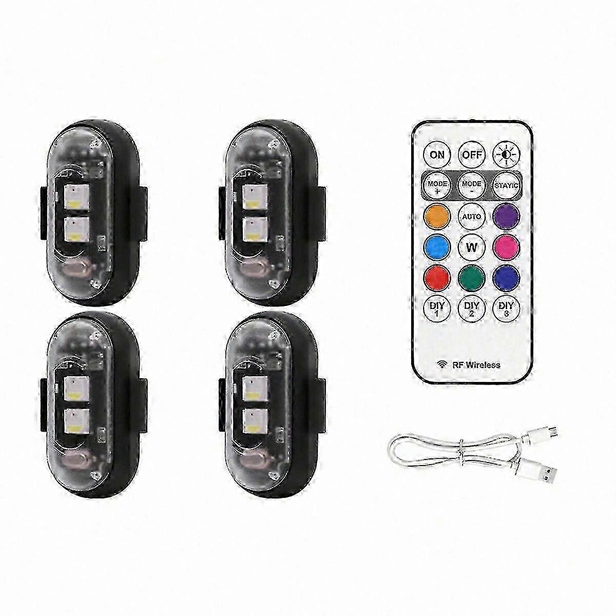 4-Pack LED Strobe Lights with Remote, 8 Colors USB Rechargeable Waterproof Warning Devices