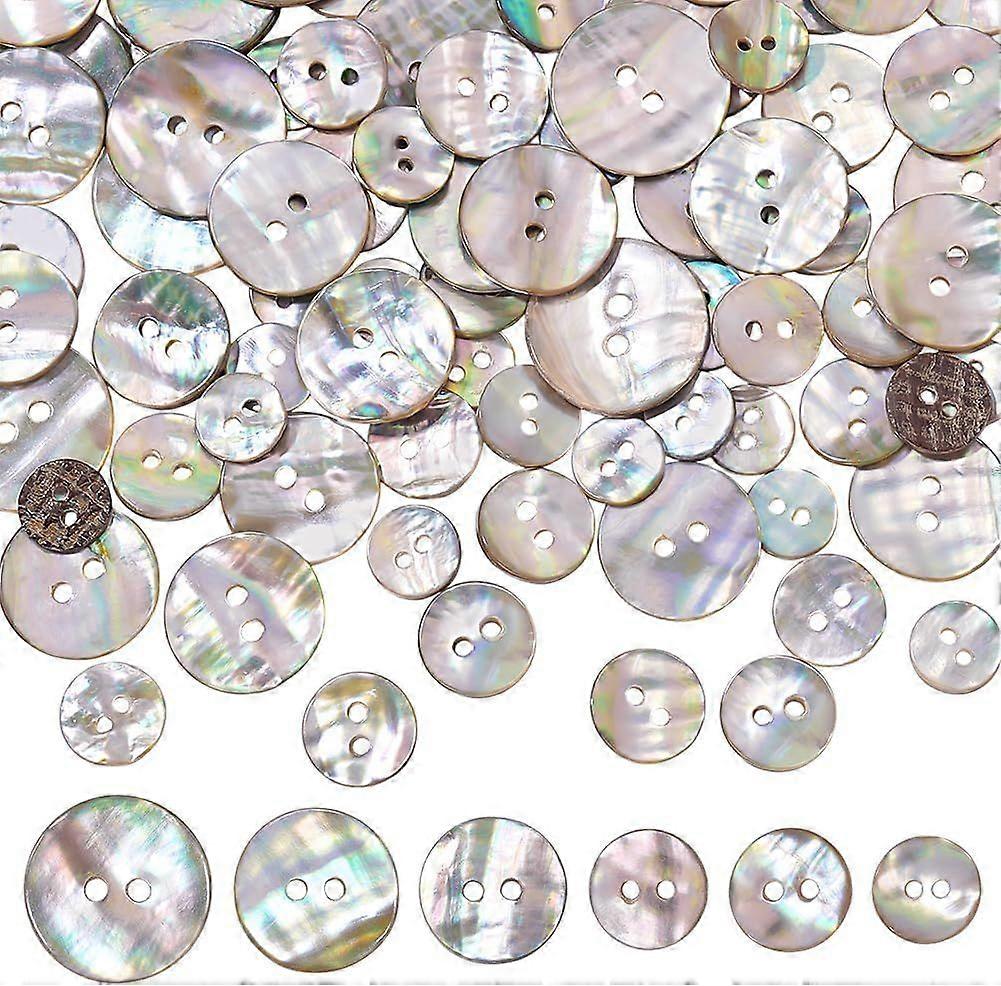 96pcs 6 Sizes Round Shell Buttons Sewing Buttons 2-Hole Natural Shell Buttons 10/11/12/15/18/20mm Craft Seashell Buttons for Cloth Coats Suits Jacket 