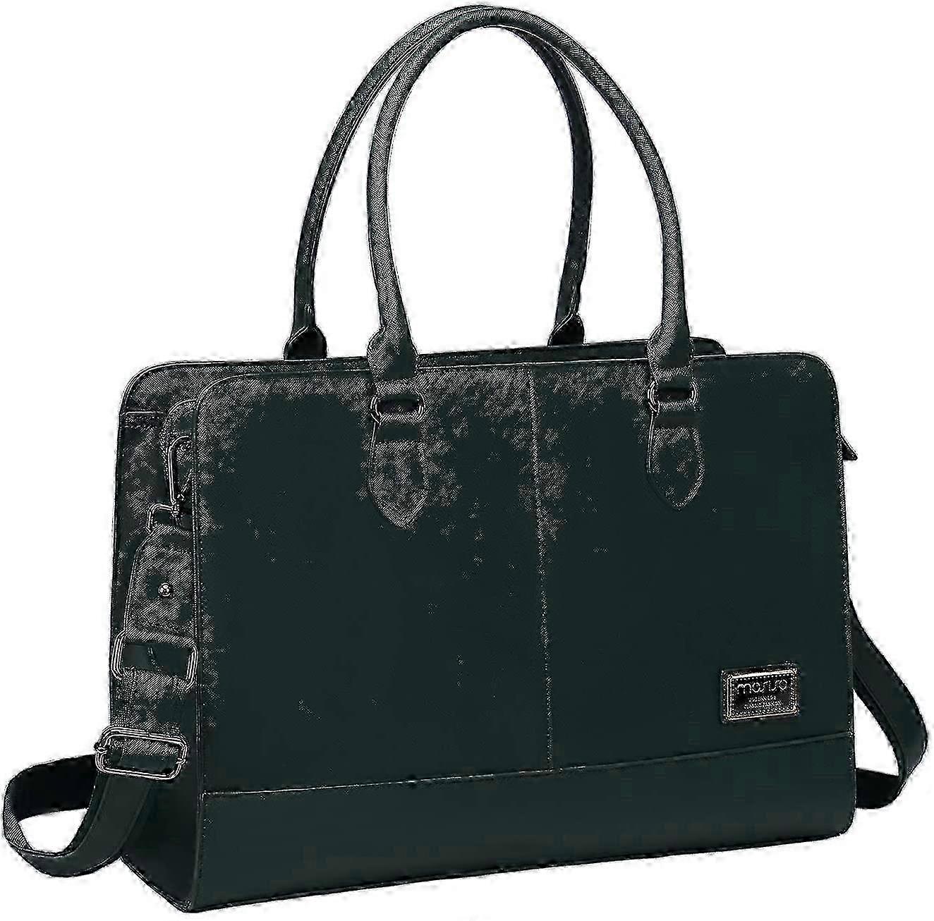 2025 Green Laptop Tote Bag (Up to 15.6 Inch), PU Leather Large Capacity with 3 Layer Compartments Tote Shoulder Briefcase Handbag Compatible with MacB