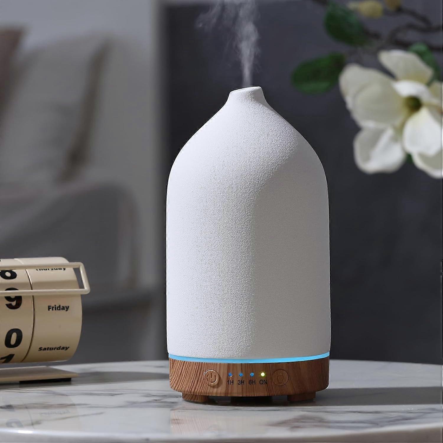 200ML Ceramic Essential Oil Diffuser - Ultrasonic Aromatherapy & Humidifier with 7-Color LED Lights