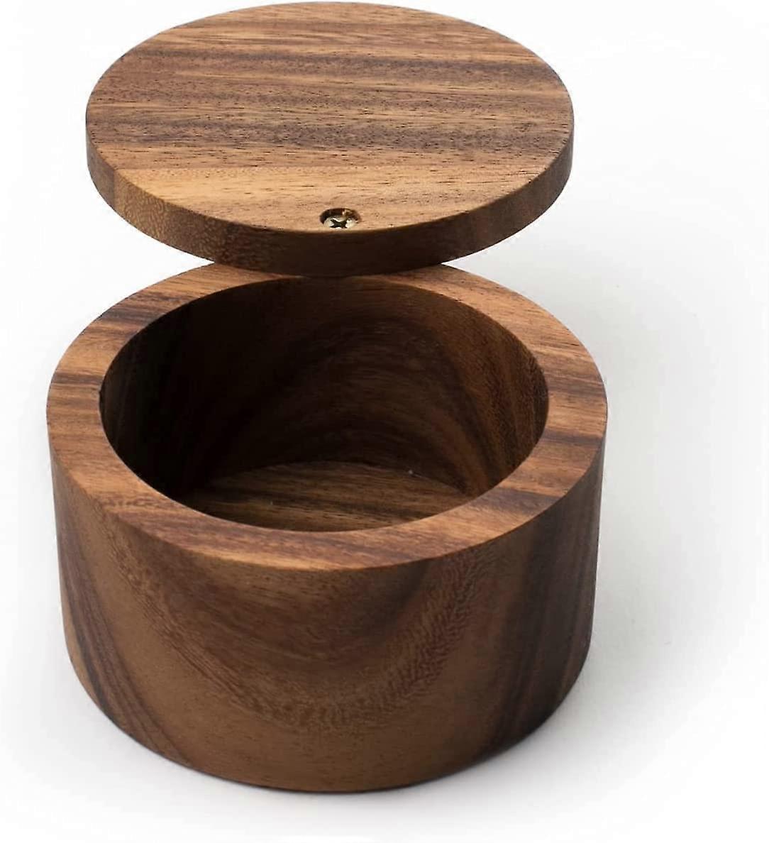 Wooden Salt and Pepper Holder with OneHand Swivel Lid, Rustic Spice Storage Box for Kitchen