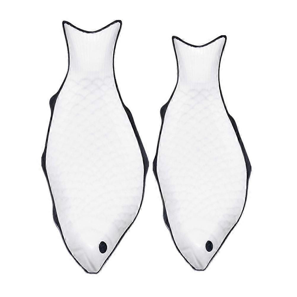 Fish-Shaped Tray Ceramic Steamed Fish Plate for Kitchen Use 4Pcs
