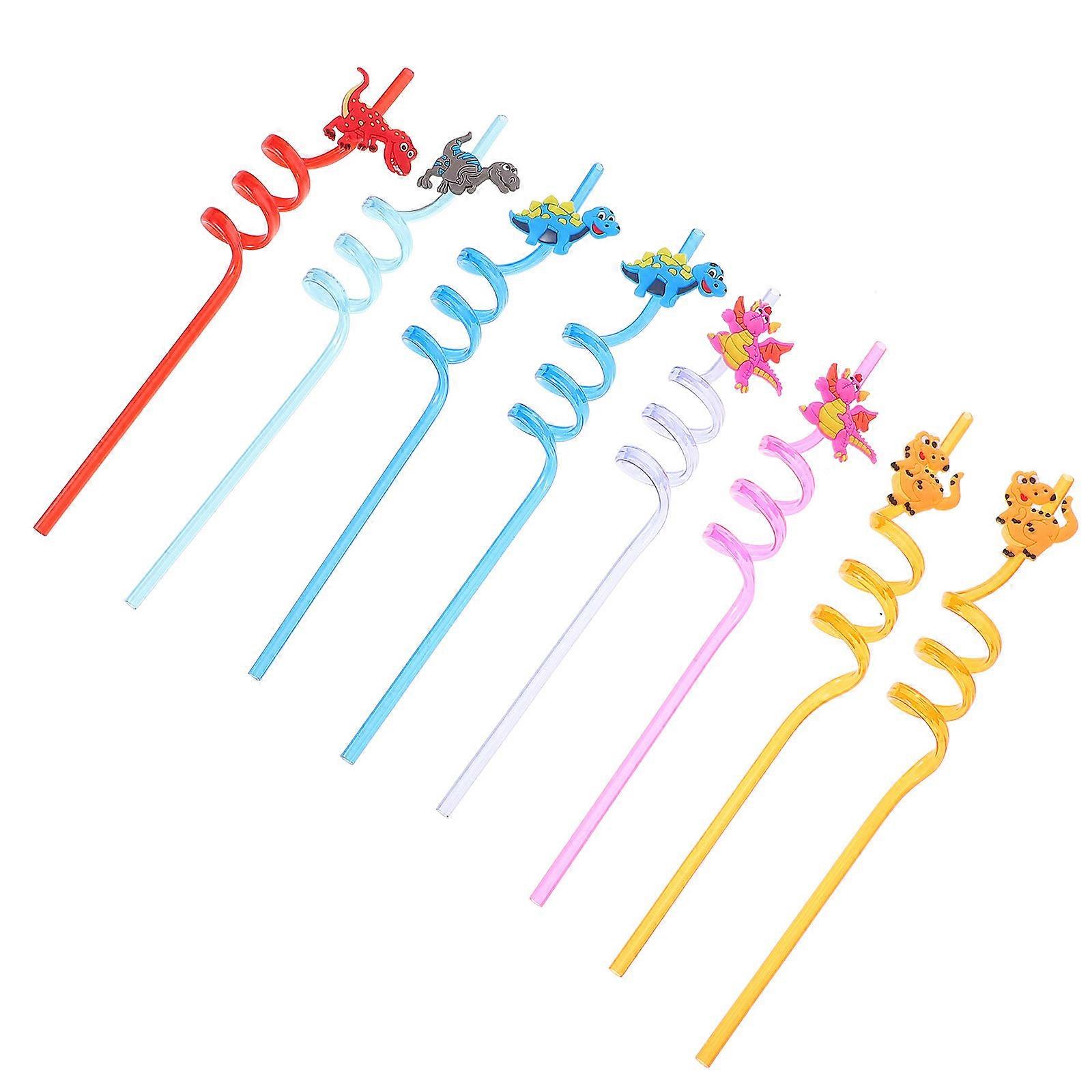 Creative Dinosaur Straws Curved Reusable Drinking Straws for Kids 8Pcs