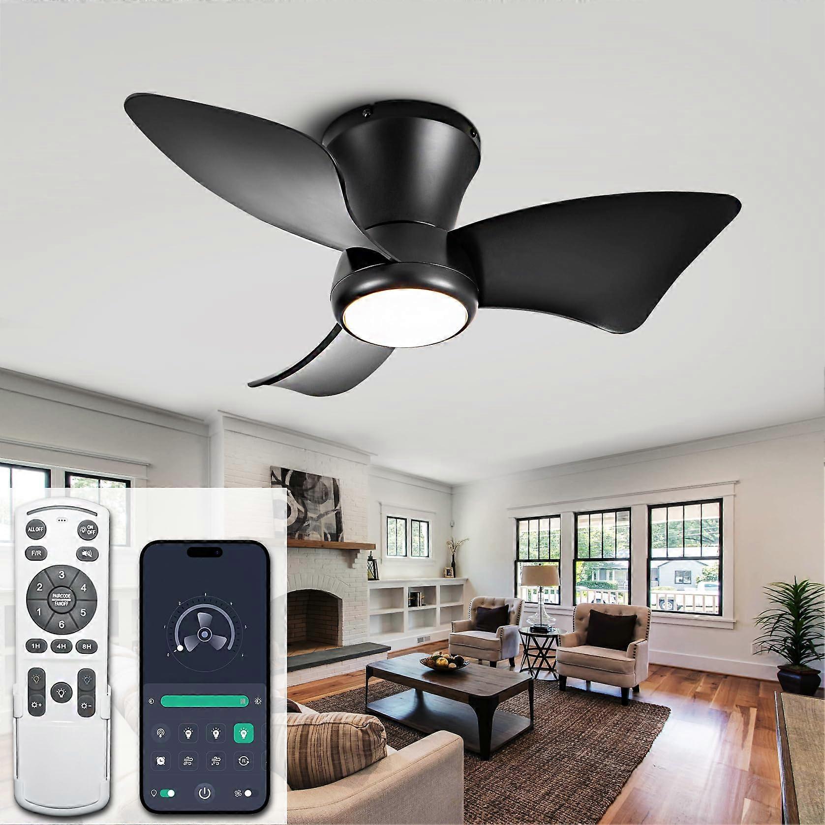 24 Inch Flush Mount Ceiling Fan with LED Light, Smart App and Remote Control, Silent Reversible Motor for Bedroom