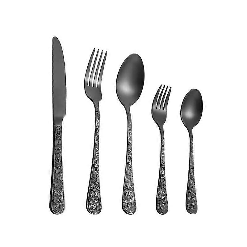 Luxury Engraved Stainless Steel Silverware Set, Complete 5Piece Cutlery for Dining