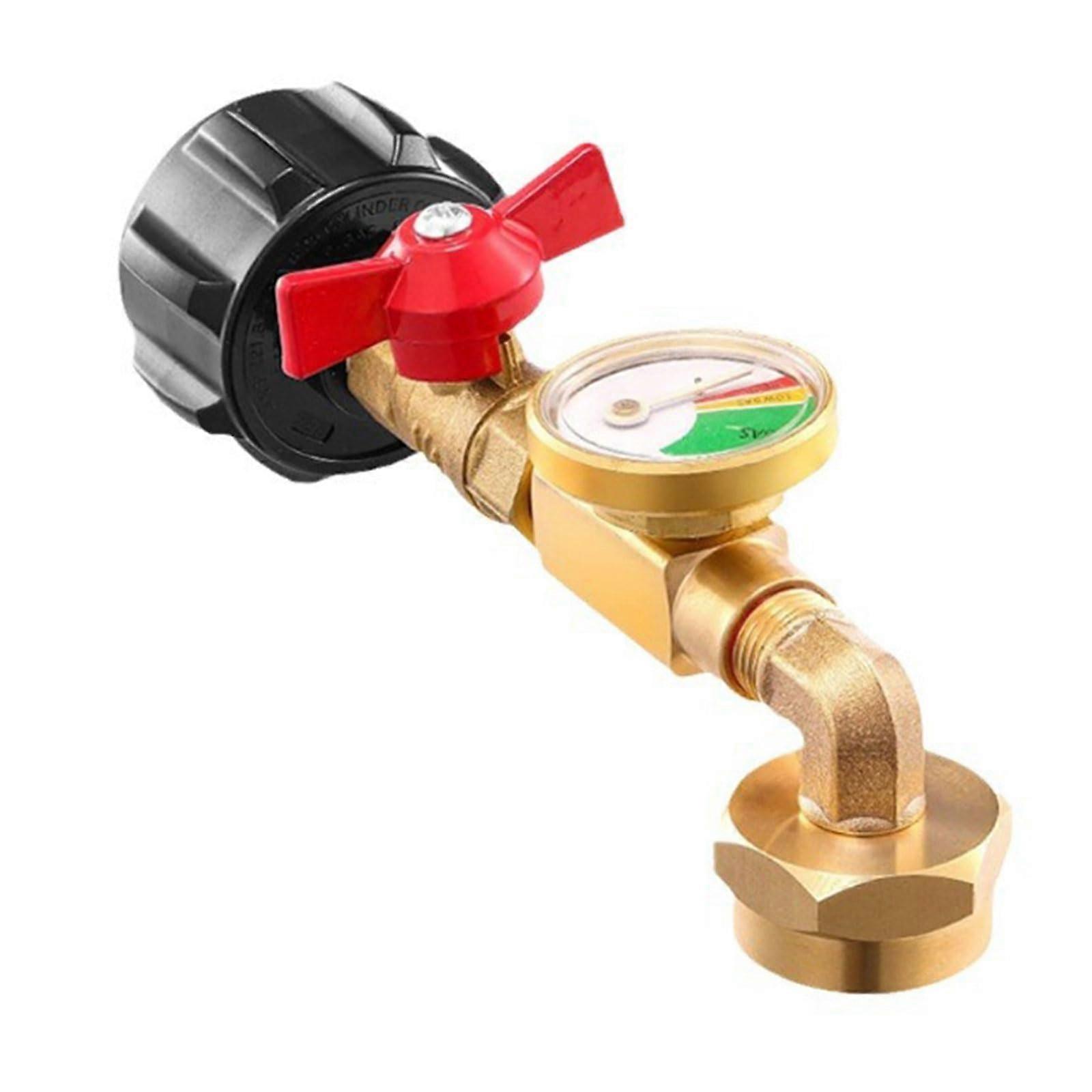 Propane Refill Adapter with Gauge Solid Brass 1lb Bottle Connector 90 Degree Elbow for Quick Refueling