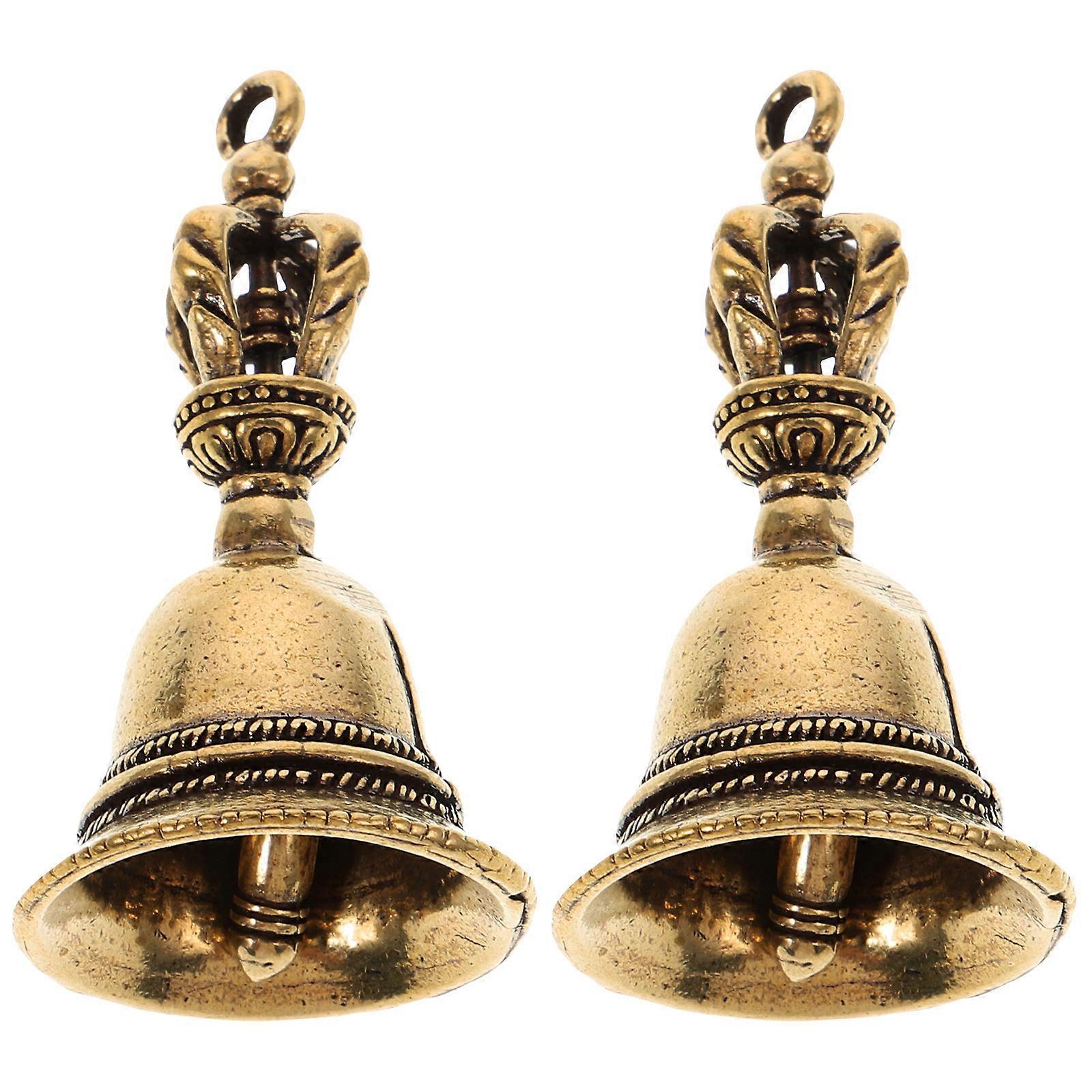 Brass Bell Statues Retro Bell Figurines for Decoration 2Pcs
