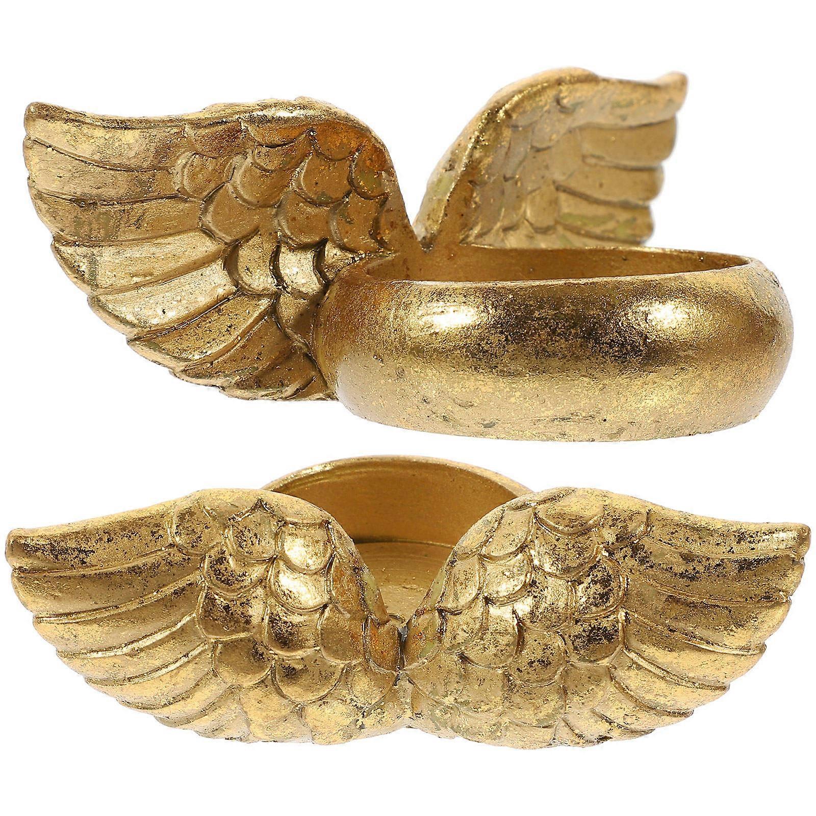 Resin Candlestick with Wing Pattern for Candle Holding Gold Color