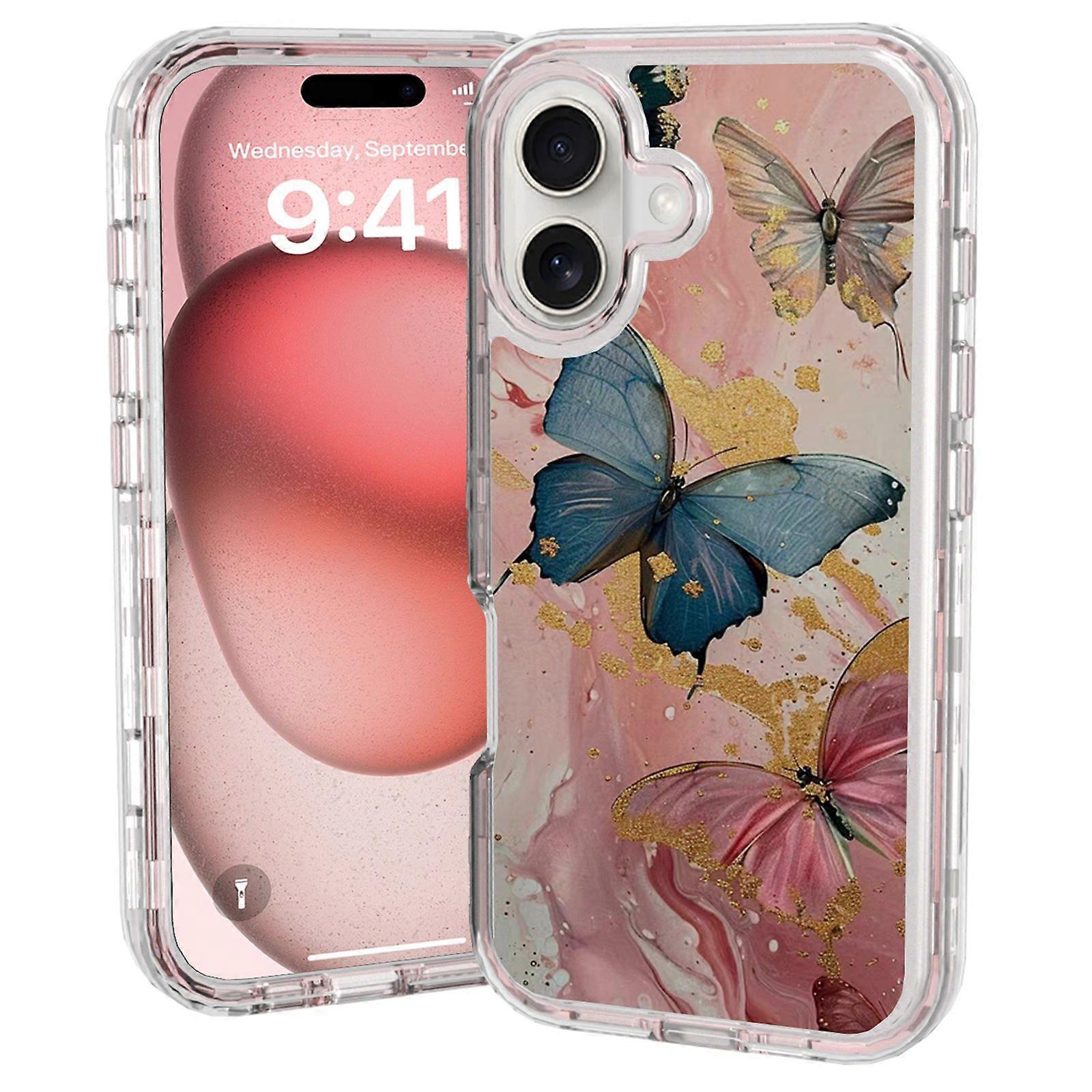 GW02 For iPhone 16 Case IMD Pattern TPU+PC Shockproof Phone Cover