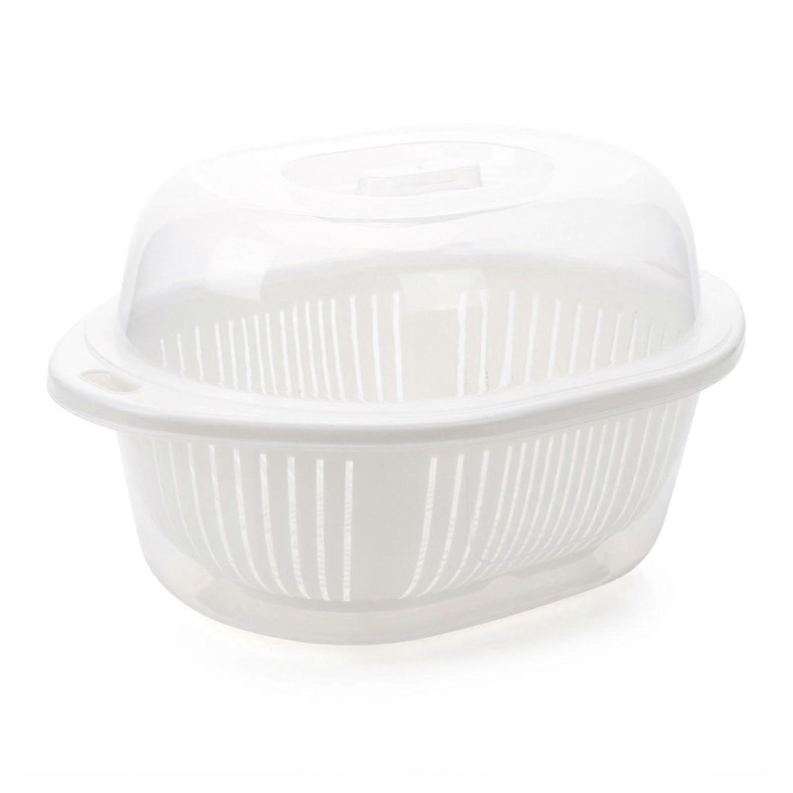 Colander Bowl Set with Double Layer Strainer for Pasta Salad Fruit Vegetable Washing, L White