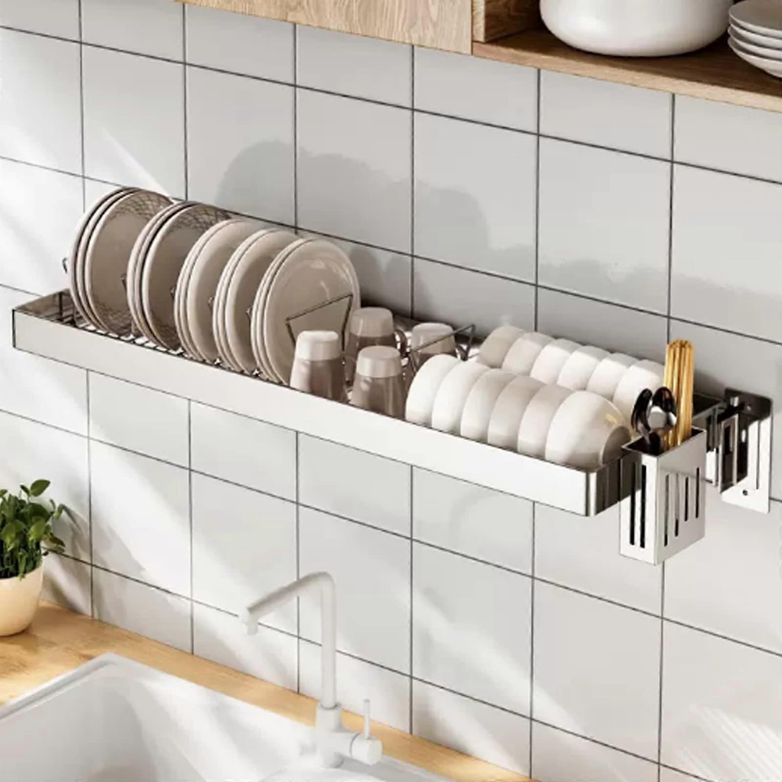 Large Capacity WallMounted Over Sink Dish Drying Rack Stainless Steel for Kitchen Counter Silver
