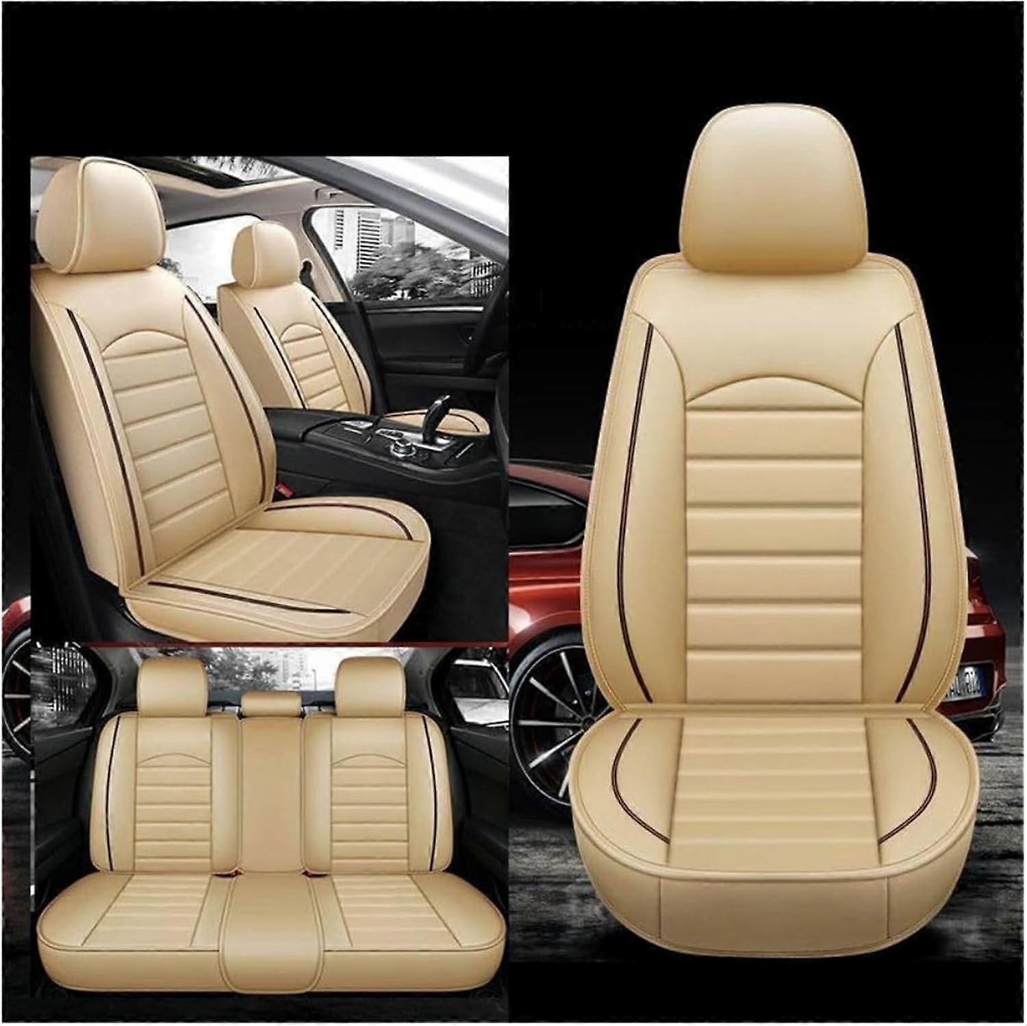Universal Waterproof Leather Car Seat Covers Set, WearResistant PetFriendly Protector, Beige