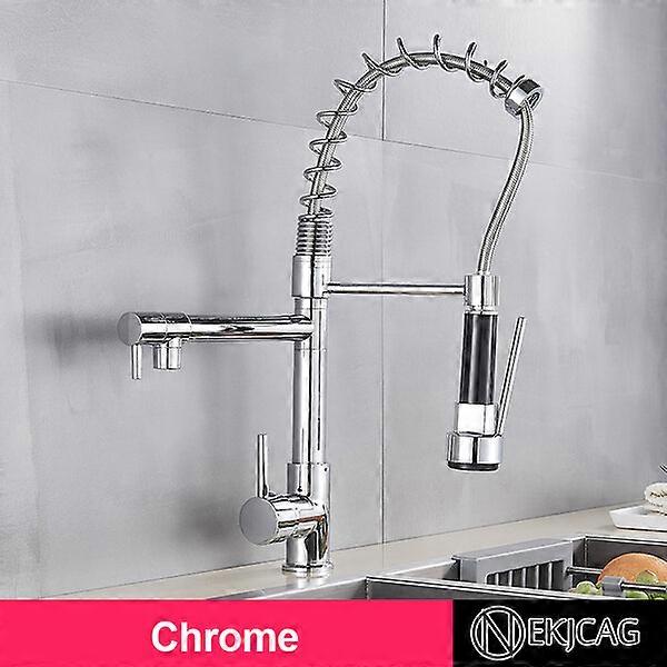 Kitchen Faucet Pull Out Single Handle Black Chrome Hot and Cold for Sink