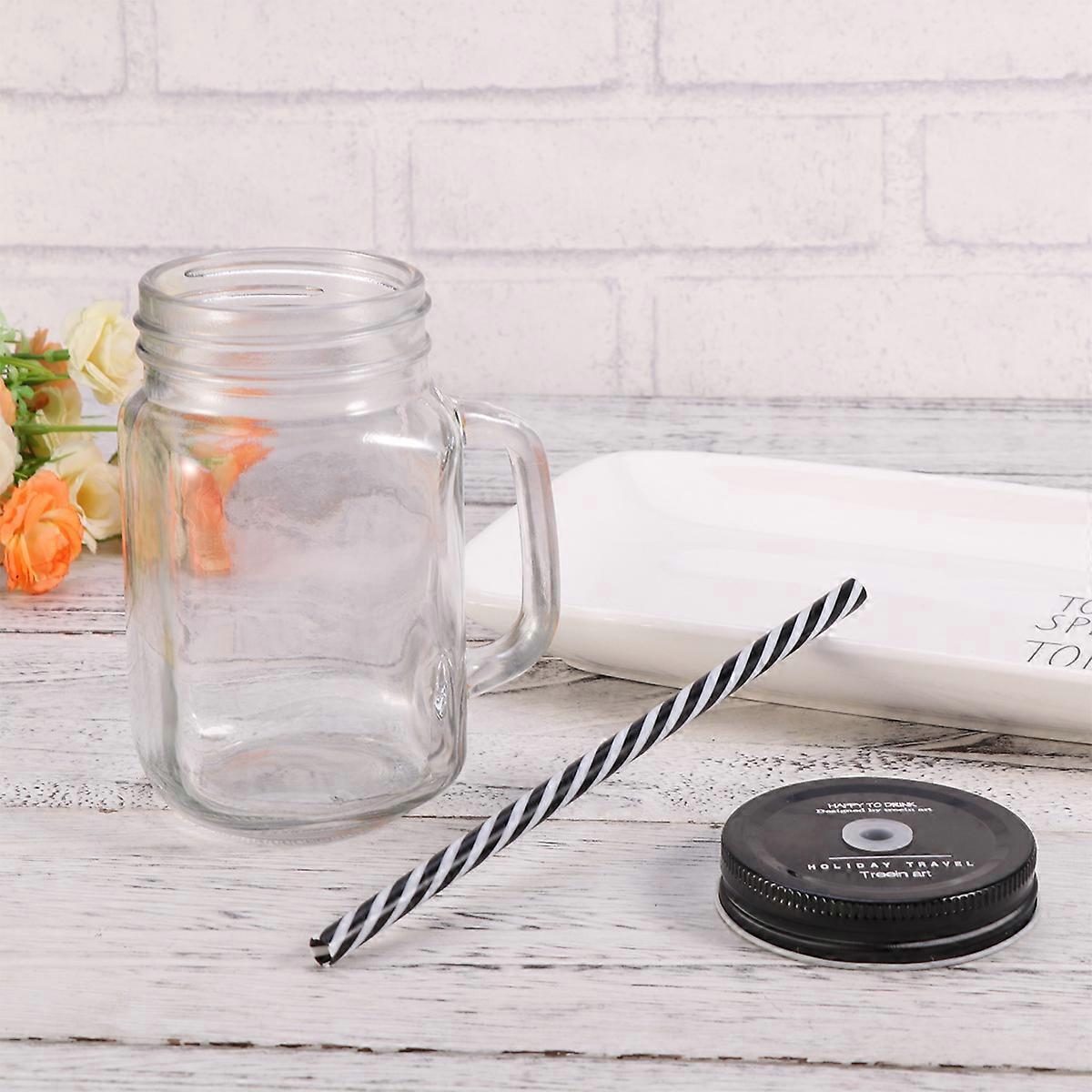 Creative Straw Mug with Lid for Drinking Transparent Mason Cup