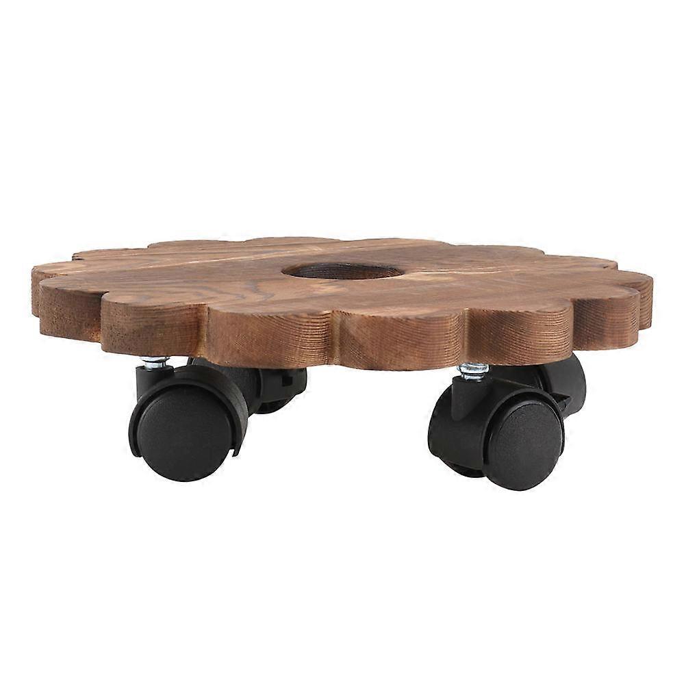 Brown Solid Wood Flower Pot Tray for Plants with Rollers 1Pcs
