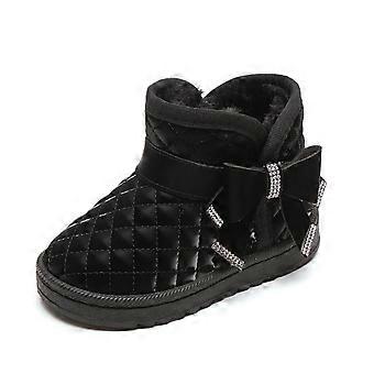 Kindersneeuwlaarzen met strikversiering, warme, waterdichte en antislip winterlaarzen voor peuters en kinderen, gevoerd met fleece, korte laarsjes voor meisjes, effen kleur.