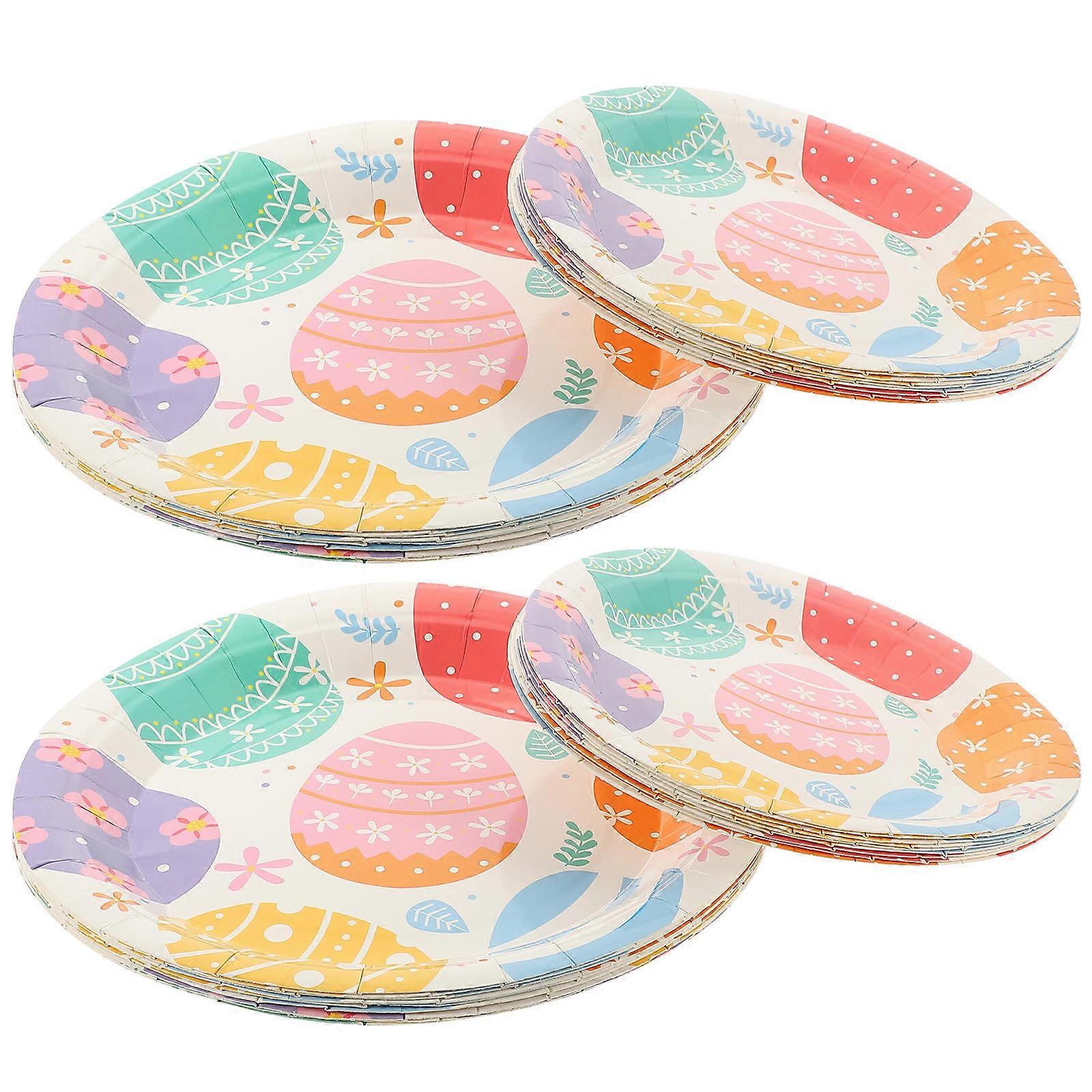 Assorted Color Egg Pattern Paper Plates for Dessert 20Pcs Set