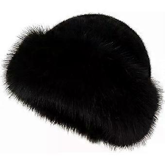 Women's Winter Hat Faux Fur Thick Warm Heat Retention Dome Solid Color Fisherman Hat Outdoor Skiing Cycling Headgear-Black