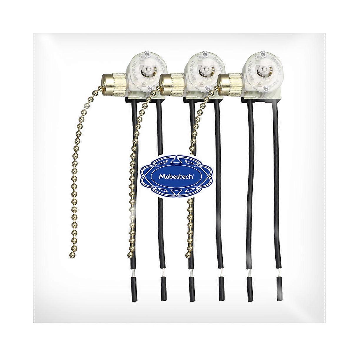 Mobestech Pull-Chain Switch for Fan Light Control 3Pcs Golden