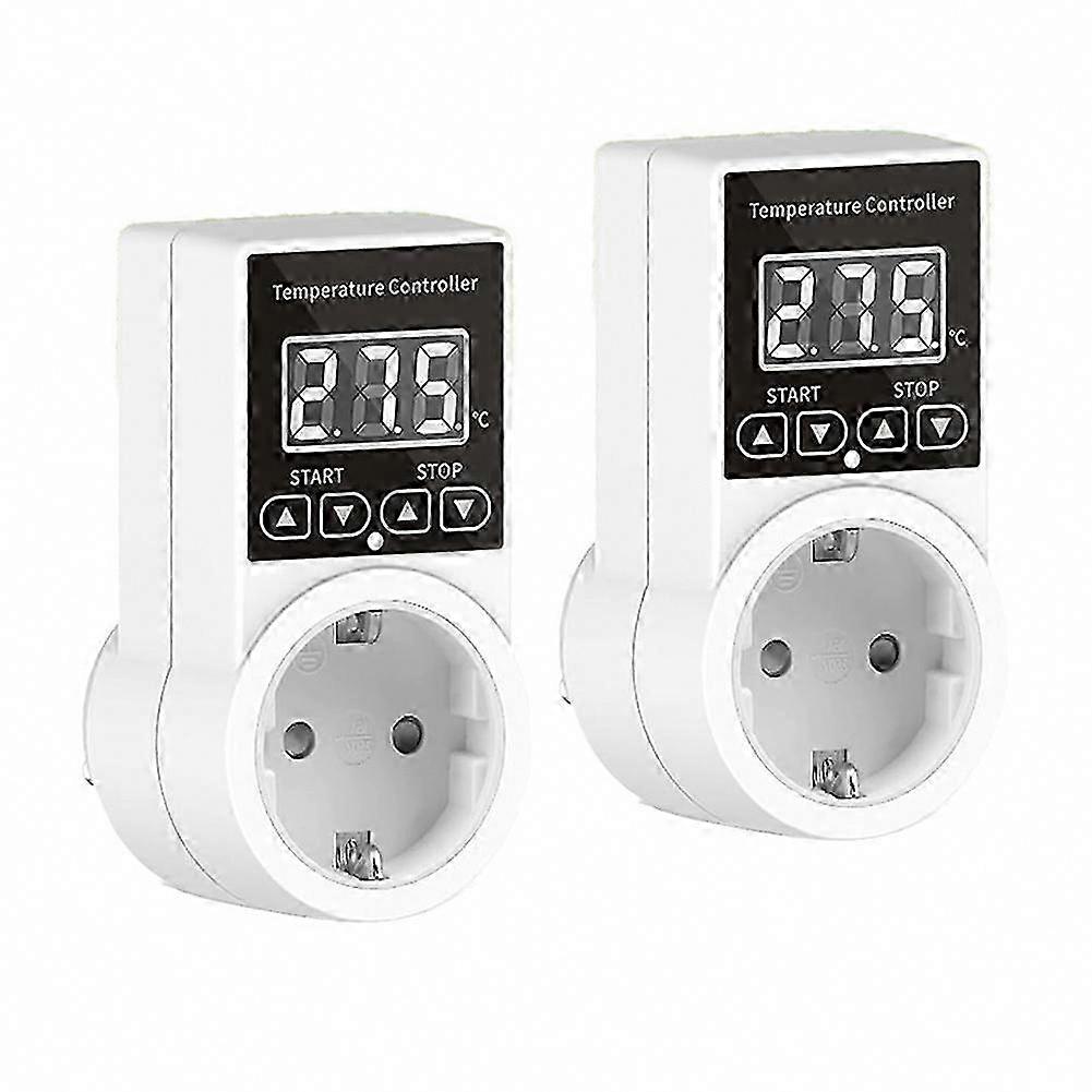 2Pack EU Plug Digital Thermostat Socket with Sensor, Waterproof Temperature Controller Switch