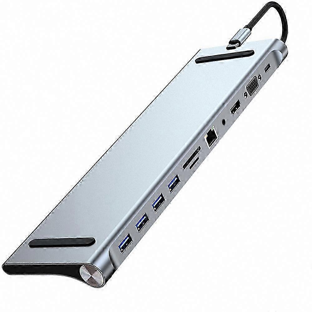 Universal Type-C Dock with Gigabit Ethernet, 4K Output, SD Reader, Audio Jacks, Fast Charging & Elevated Platform