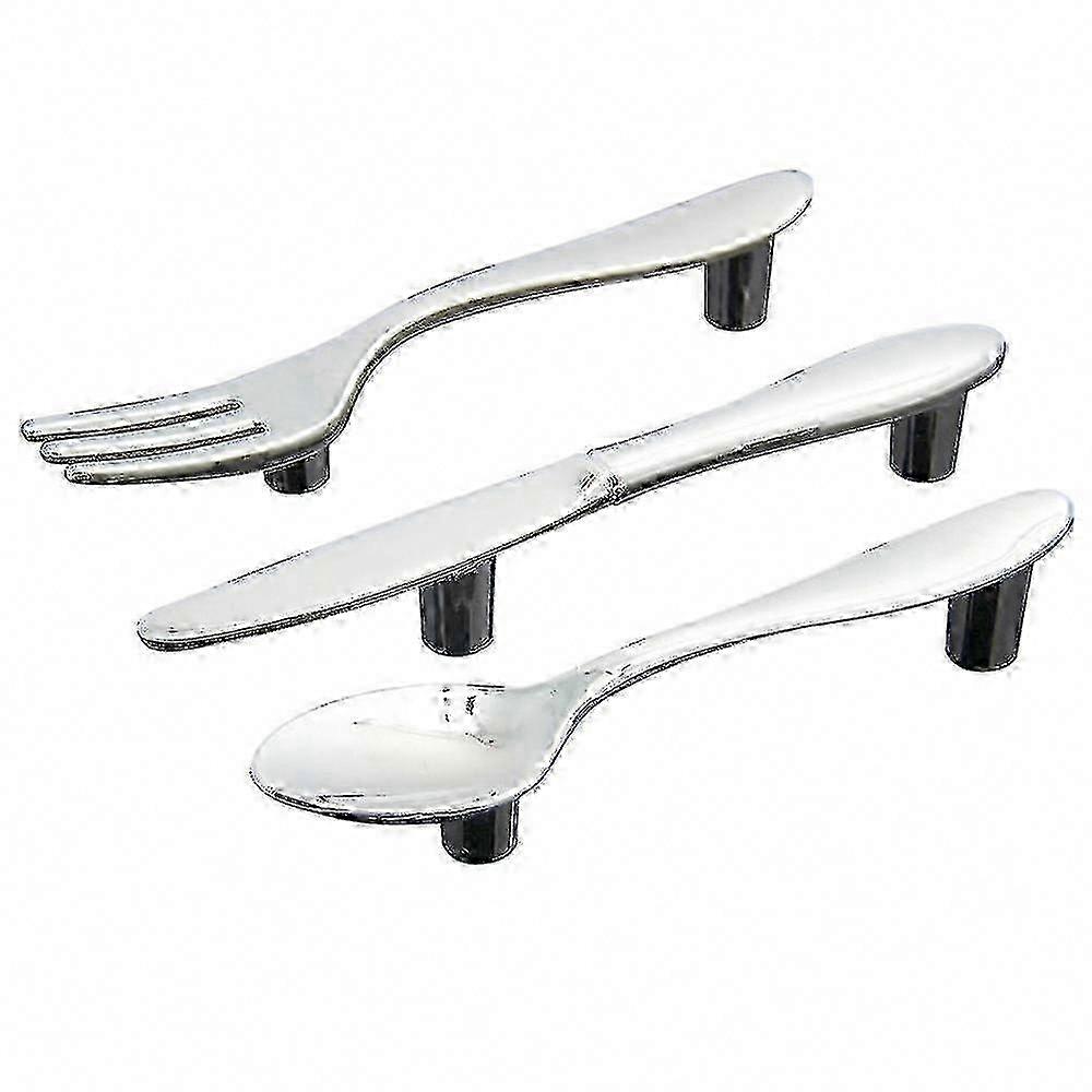 3 Pcs Silver Kitchen Cabinet Drawer Pull Handles Knobs (Knife Fork Spoon)