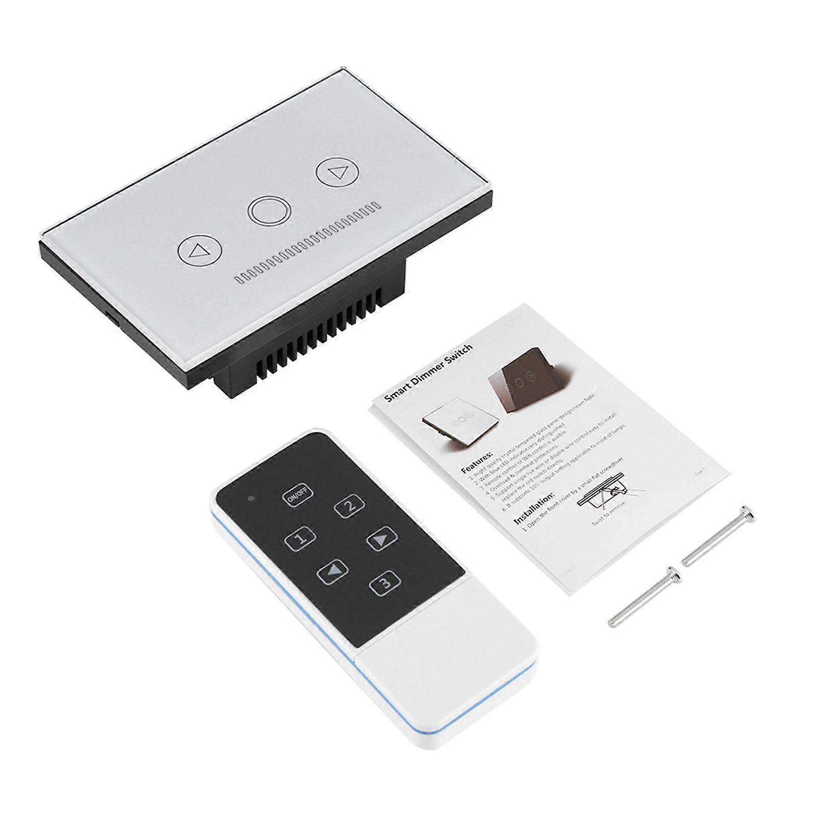 Touch Screen LED Light Dimmer Switch Wireless RF Remote Control Glass Panel White