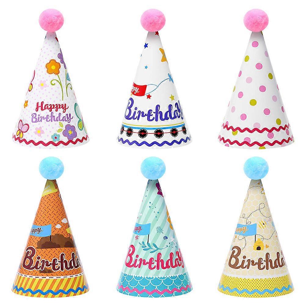 Creative Birthday Paper Hat for Party Use 6Pcs Assorted Colors Set