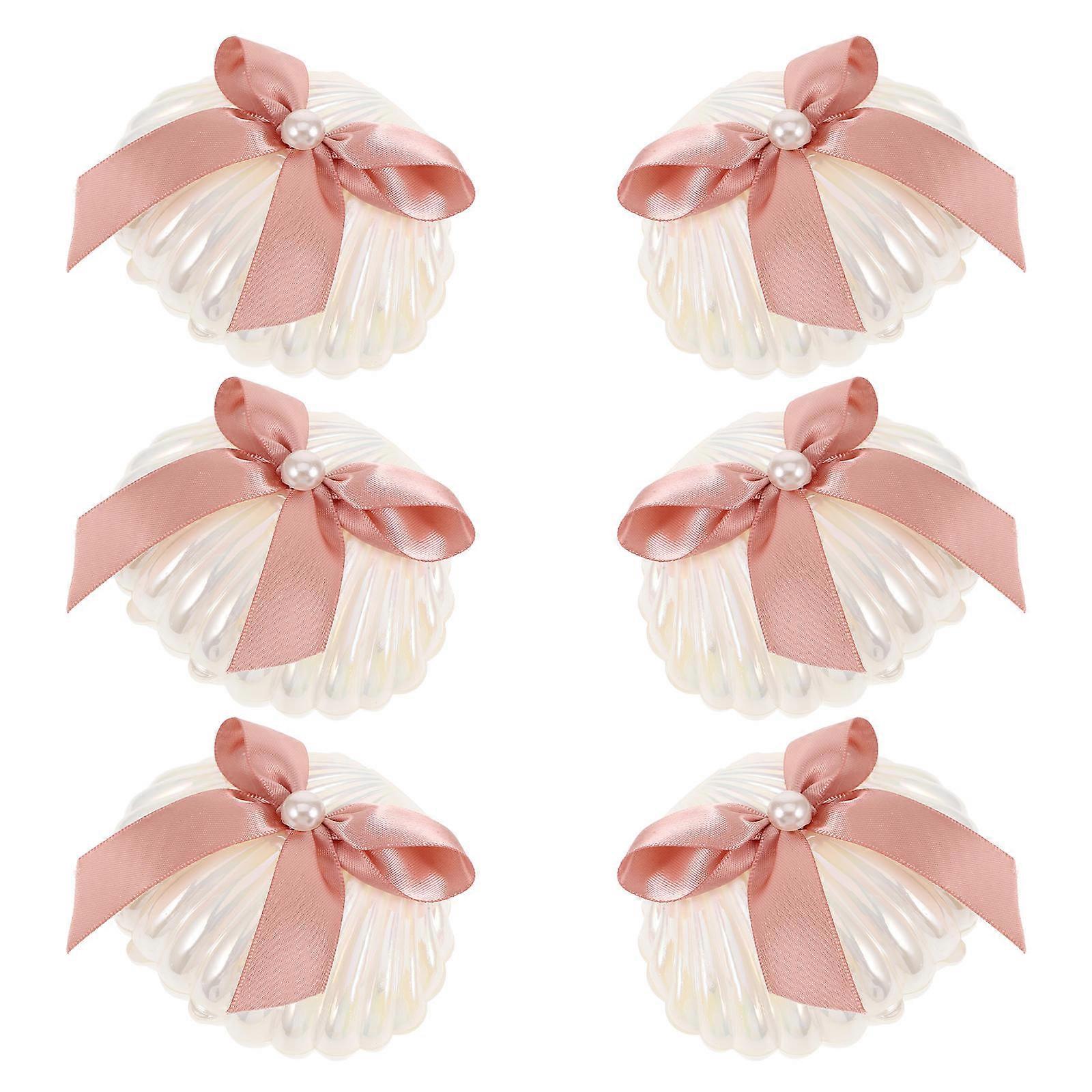 6PCS Seashell Candy Boxes Plastic Wedding Mini Sea Shells Storage Cases with Ribbons