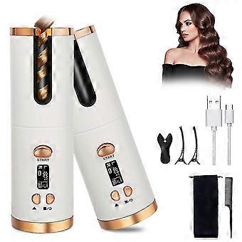 Cordless Hair Curler: Automatic Curling, 6 Temp Settings, Rotating Ceramic Barrel, Fast USB Charging