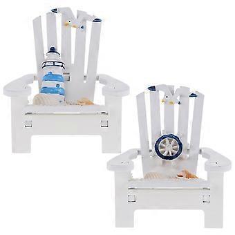 2pcs Beach Chair Mediterranean Wooden Table Adornment Unique Desktop Ornament for Home Living Room Office (Lighthouse and Rudder)