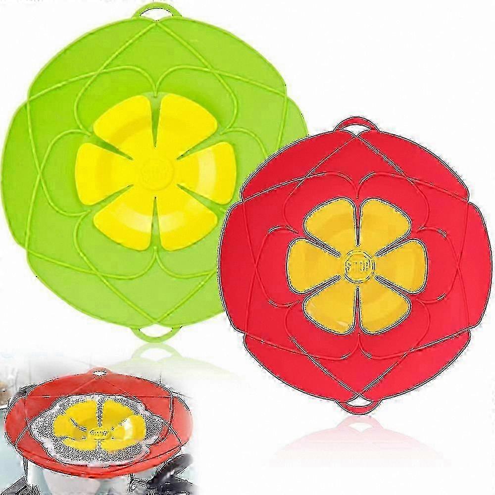 2-Pack Silicone Pan Lids, 26cm Splatter Guard for Pots, Multi-Function Kitchen Tool, Green & Red